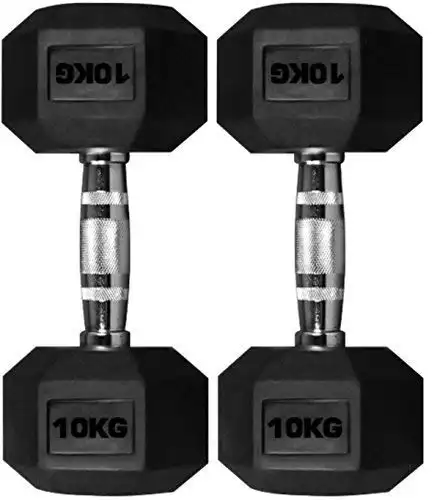 10kg Hexagonal Rubber Coated Cast Iron Dumbells - Pair image by Muscly Fitness Shop
