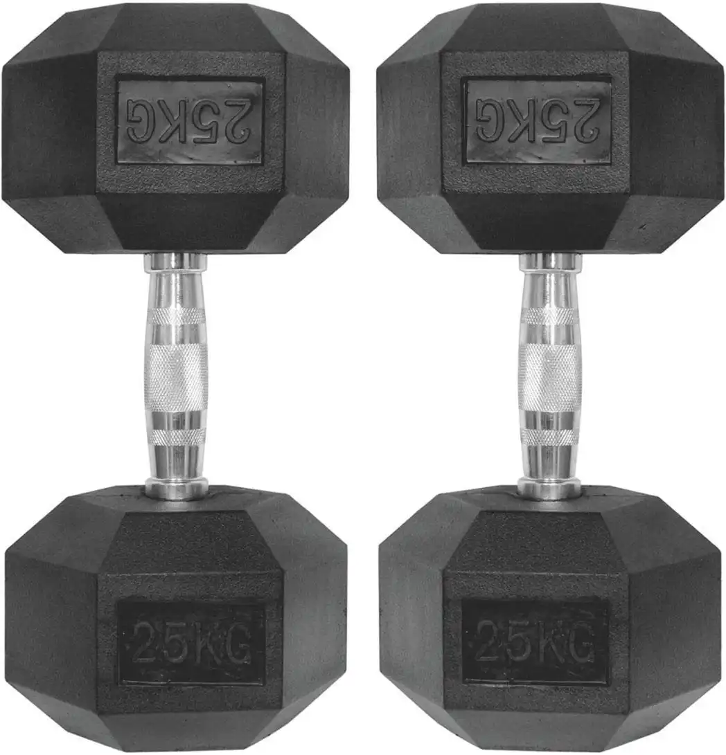 25kg Hexagonal Rubber Coated Cast Iron Dumbells image by Muscly Fitness Shop