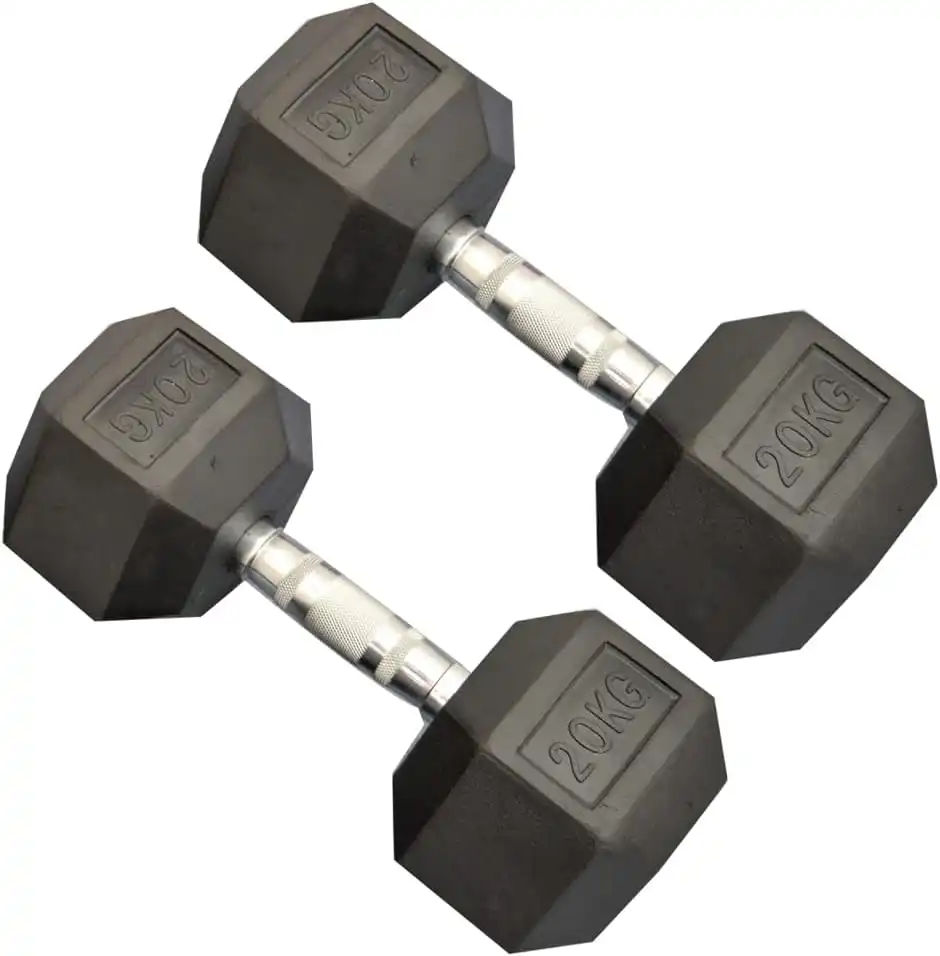 20kg Hexagonal Rubber Coated Cast Iron Dumbbells image by Muscly Fitness Shop