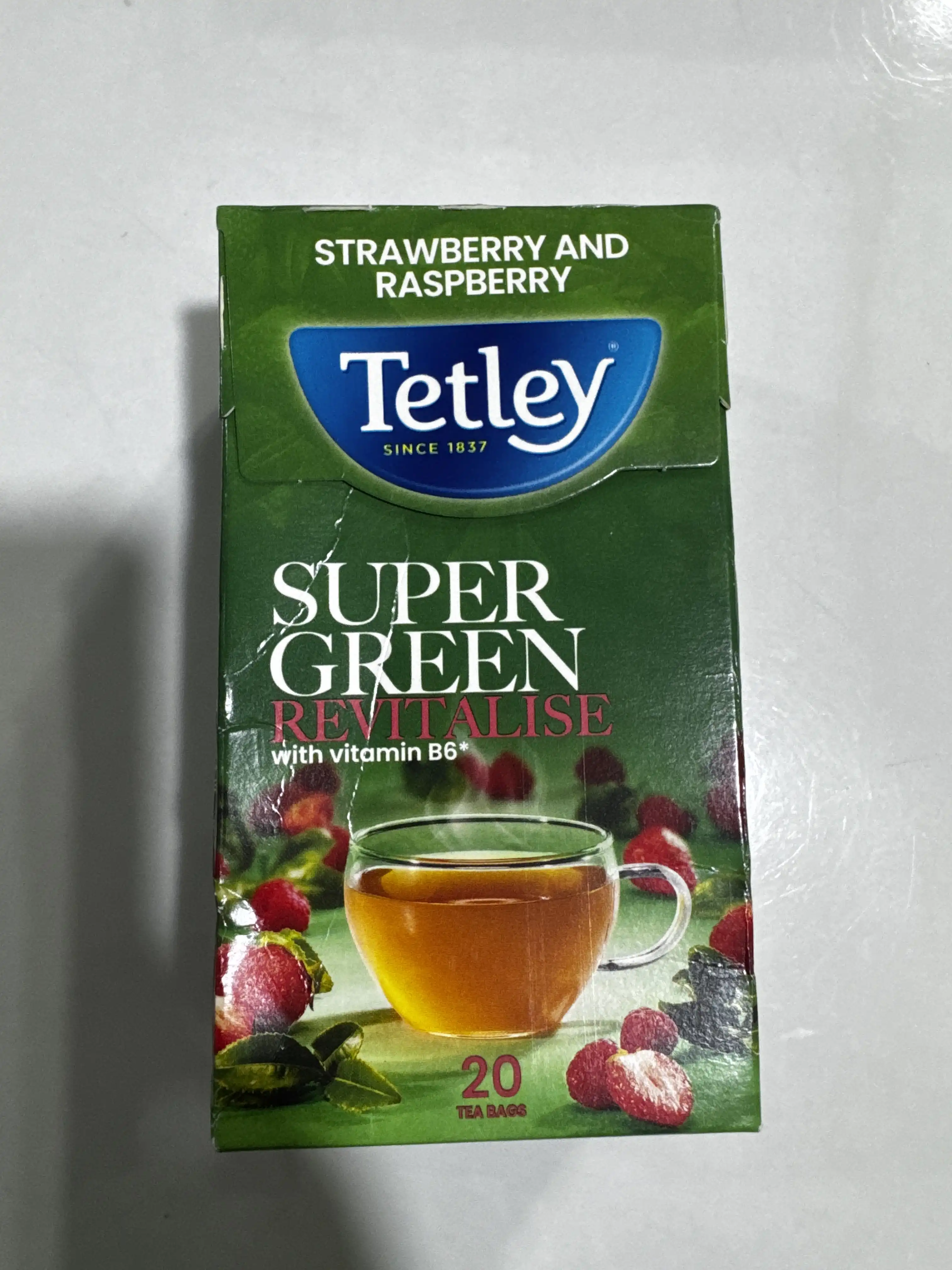 Tetley Green Tea with Strawberry and Raspberry & Vit. B6 - 20pcs image by Muscly Fitness Shop
