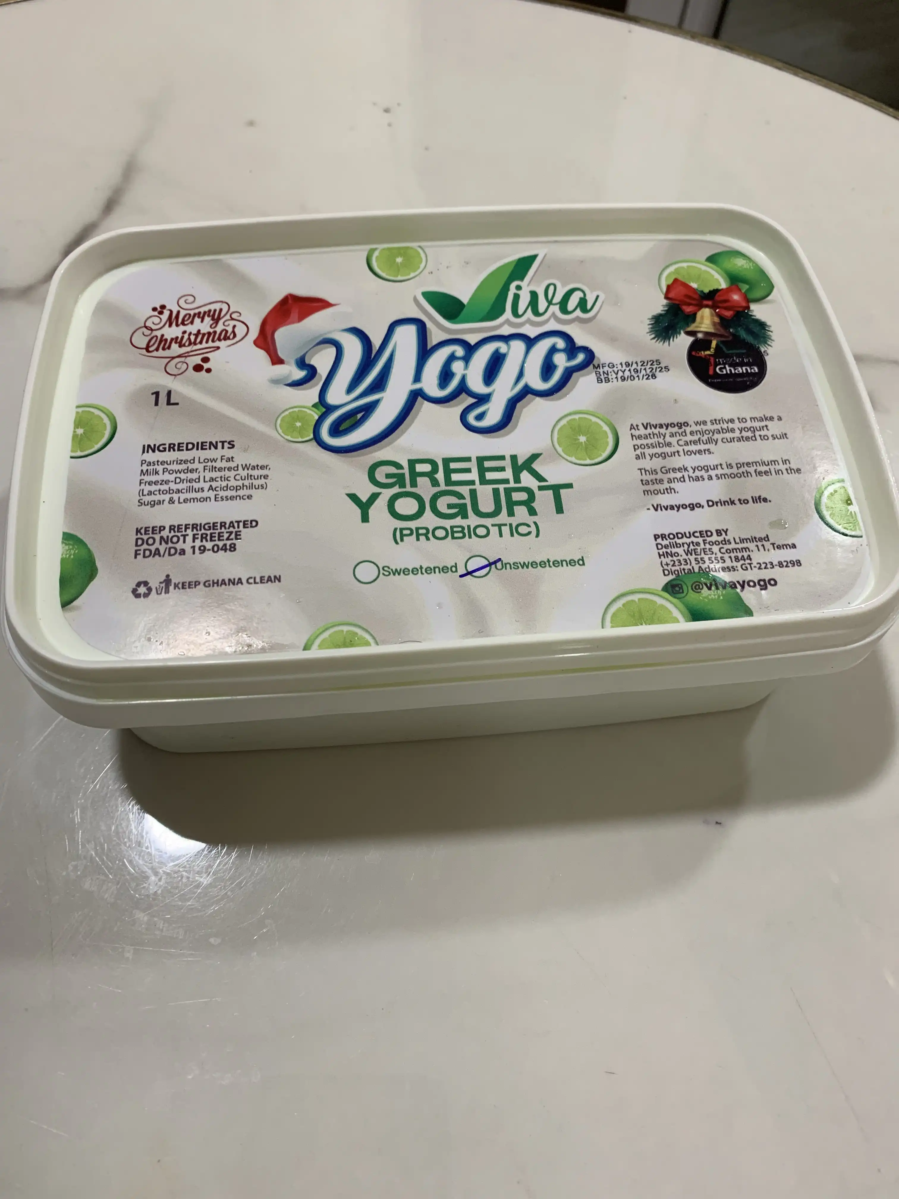 1ltr Greek Yoghurt (Sweetened) image by Muscly Fitness Shop
