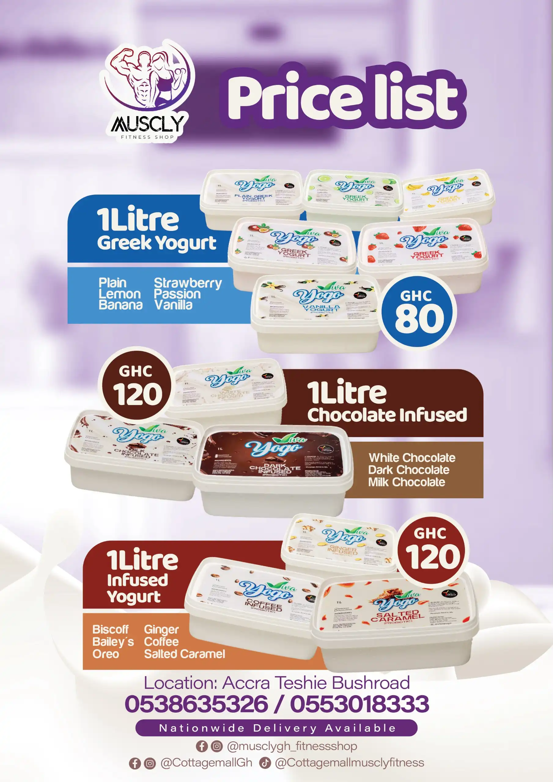 1ltr Infused Greek Yoghurt (Unsweetened) image by Muscly Fitness Shop