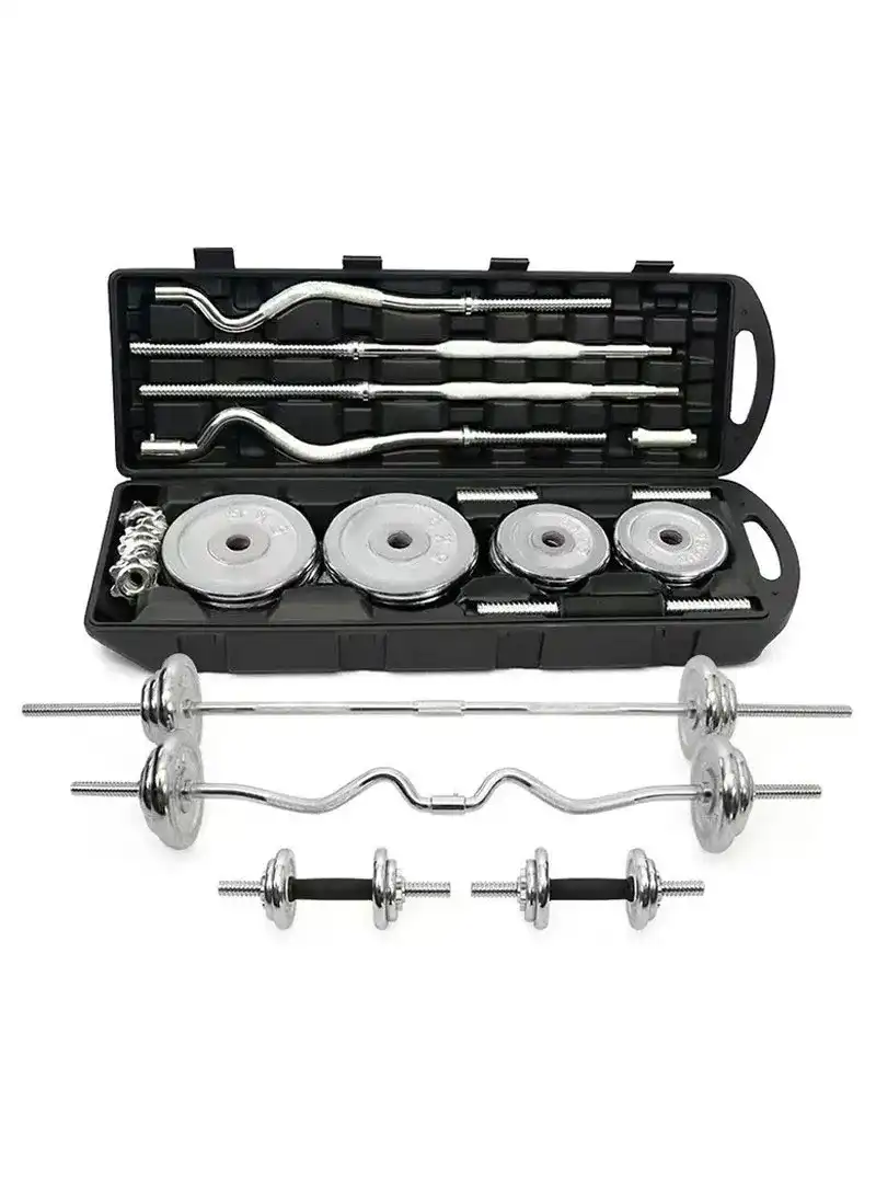 55kg Chrome Dumbbells and Barbell Set image by Muscly Fitness Shop