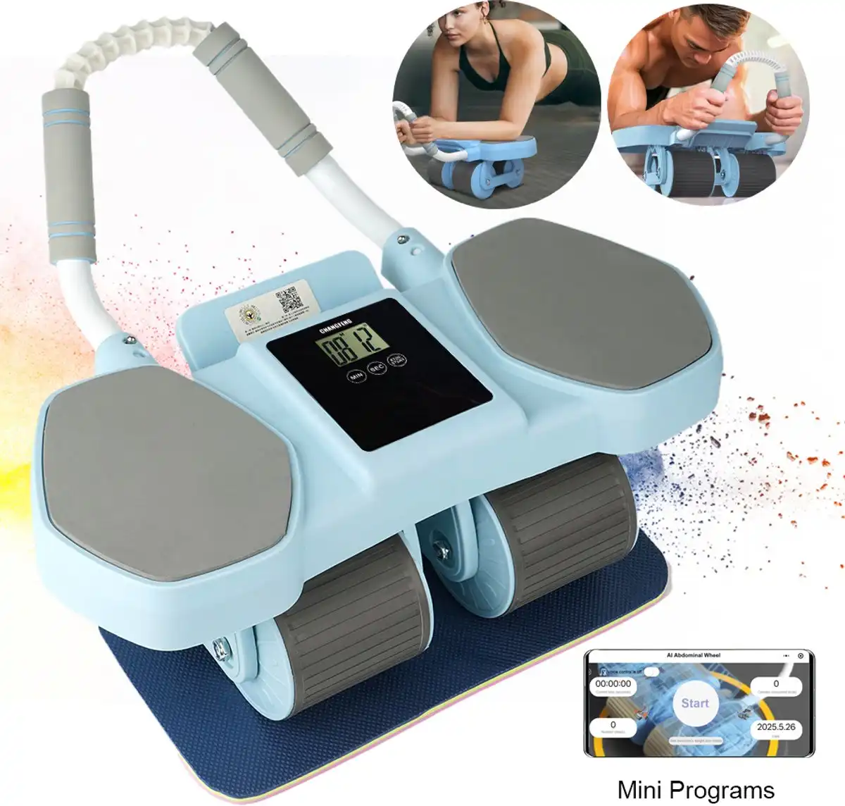 REBOUND ELBOW AB ROLLER - 4 WHEELS - LIGHT BLUE  (BROWN BOX) image by Muscly Fitness Shop Ghana 