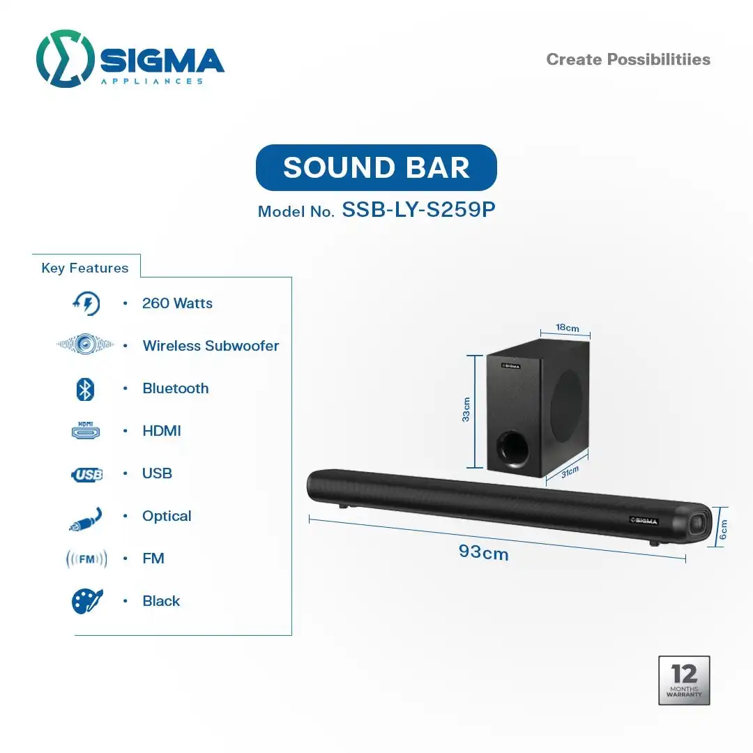 Sigma Cinema Soundbar  with wireless subwoofer 260 Watts image by Jude verse 20 enterprise