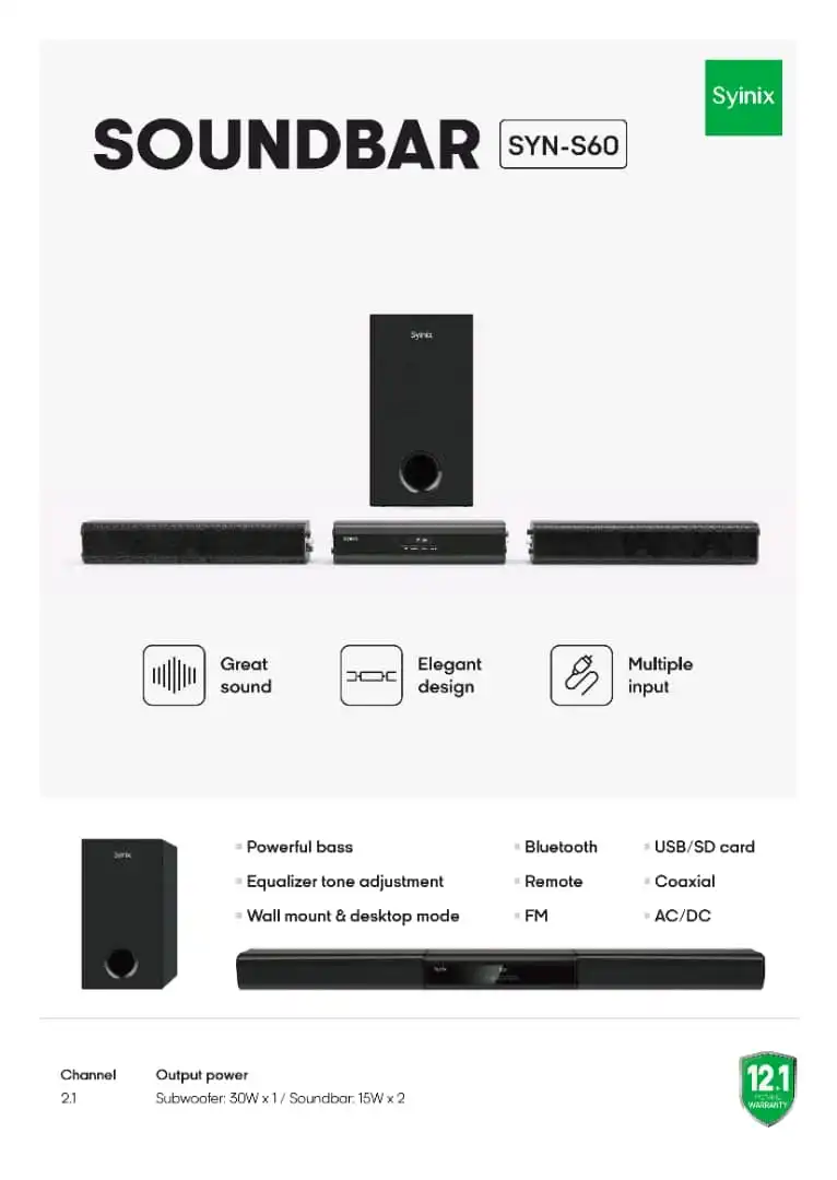 Syinix soundbar Speaker-60Watts image by Jude verse 20 enterprise