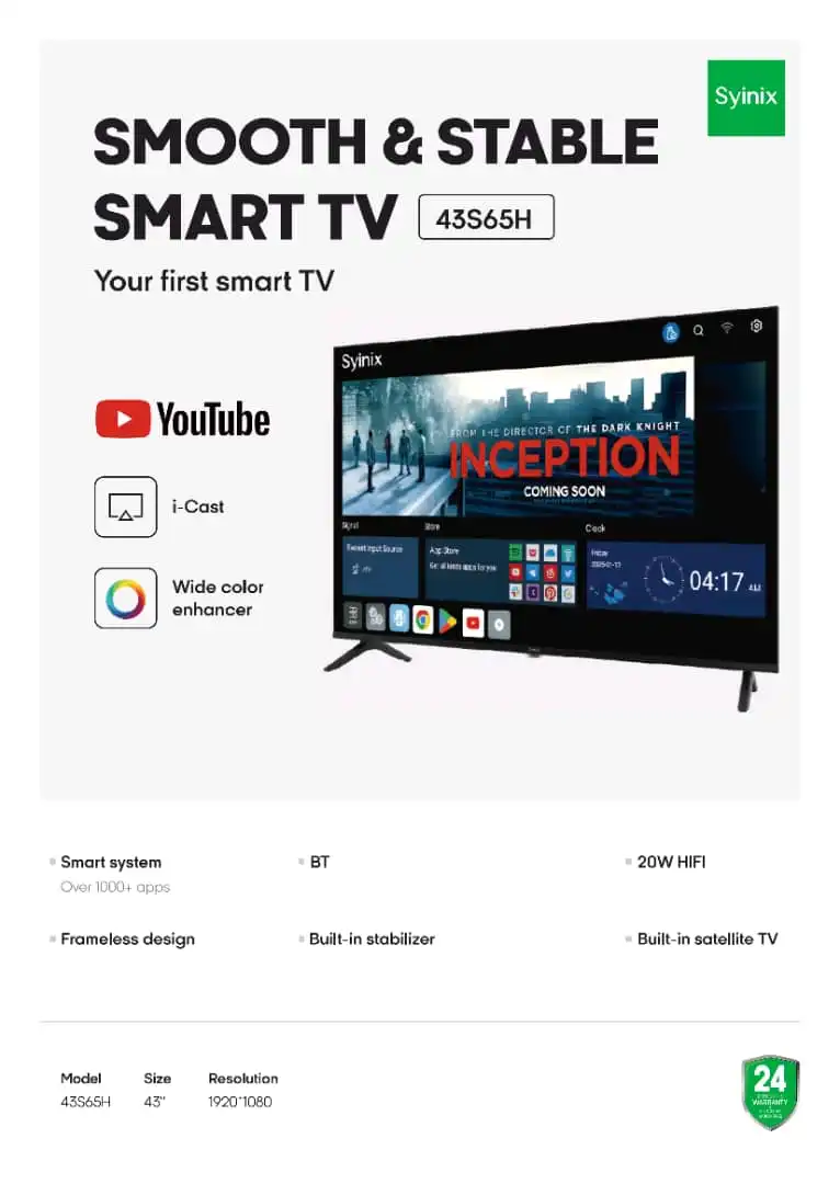 Syinix smart tv 43 inch android image by Jude verse 20 enterprise
