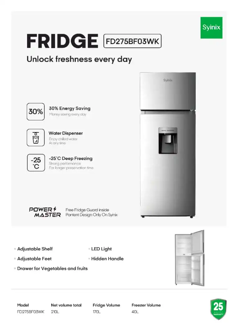 Syinix double door with water dispenser- bottom freezer image by Jude verse 20 enterprise