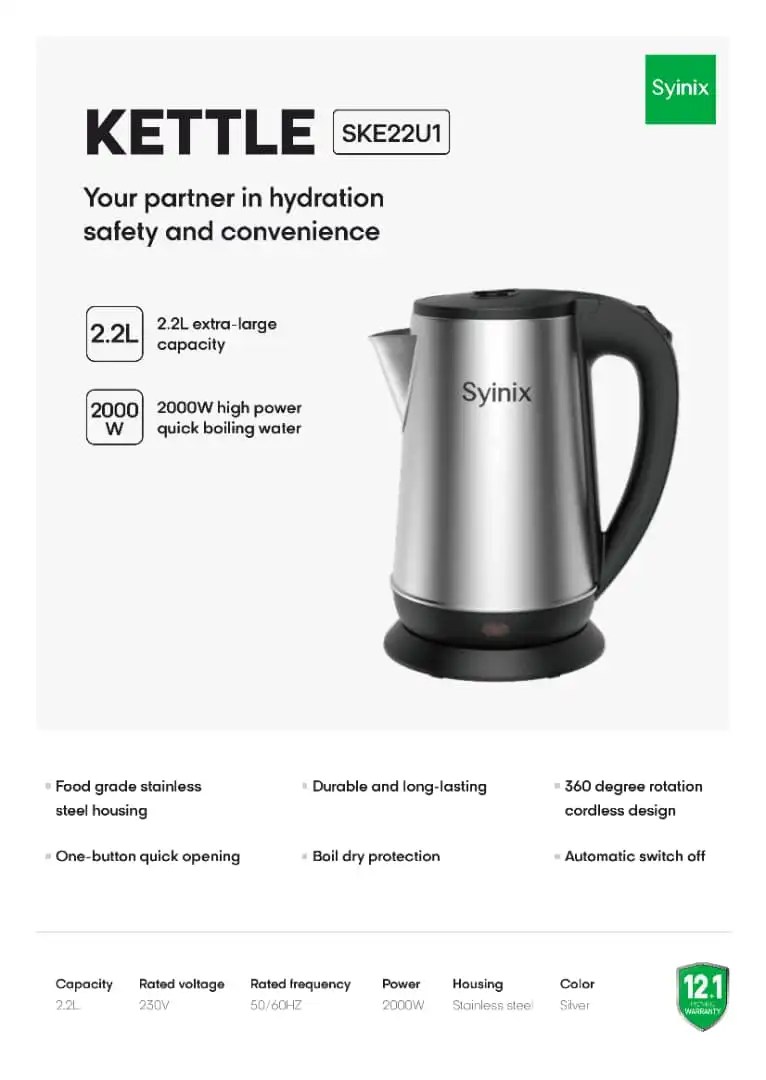 Syinix electric Kettle-2.2L image by Jude verse 20 enterprise
