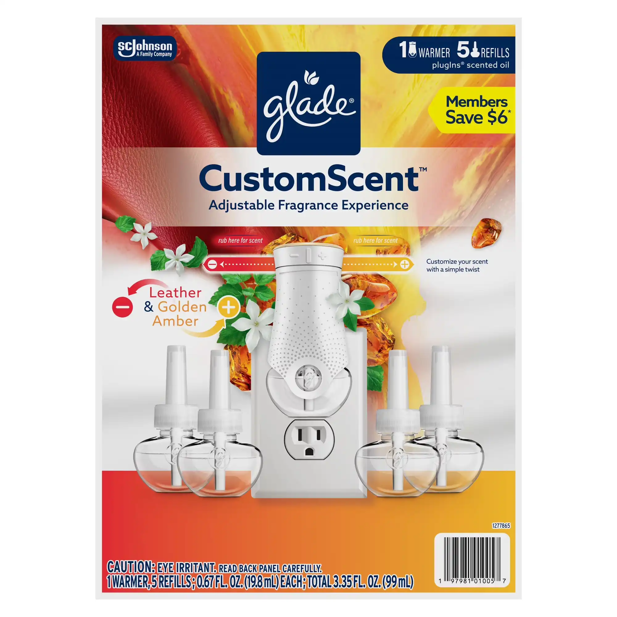 Glade CustomScent PlugIns Scented Oils, Leather and Golden Amber, 1 Warmer + 5 Refills. Total 3.35 fl. oz./99 ml. image by EssentialsConnect GH