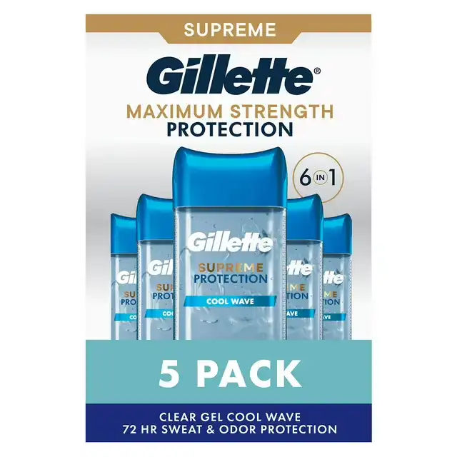 Gillette 6 in 1 Deodorant for Men Clear Gel Antiperspirant, Cool Wave, 3.8 oz., 5 pk. image by EssentialsConnect GH