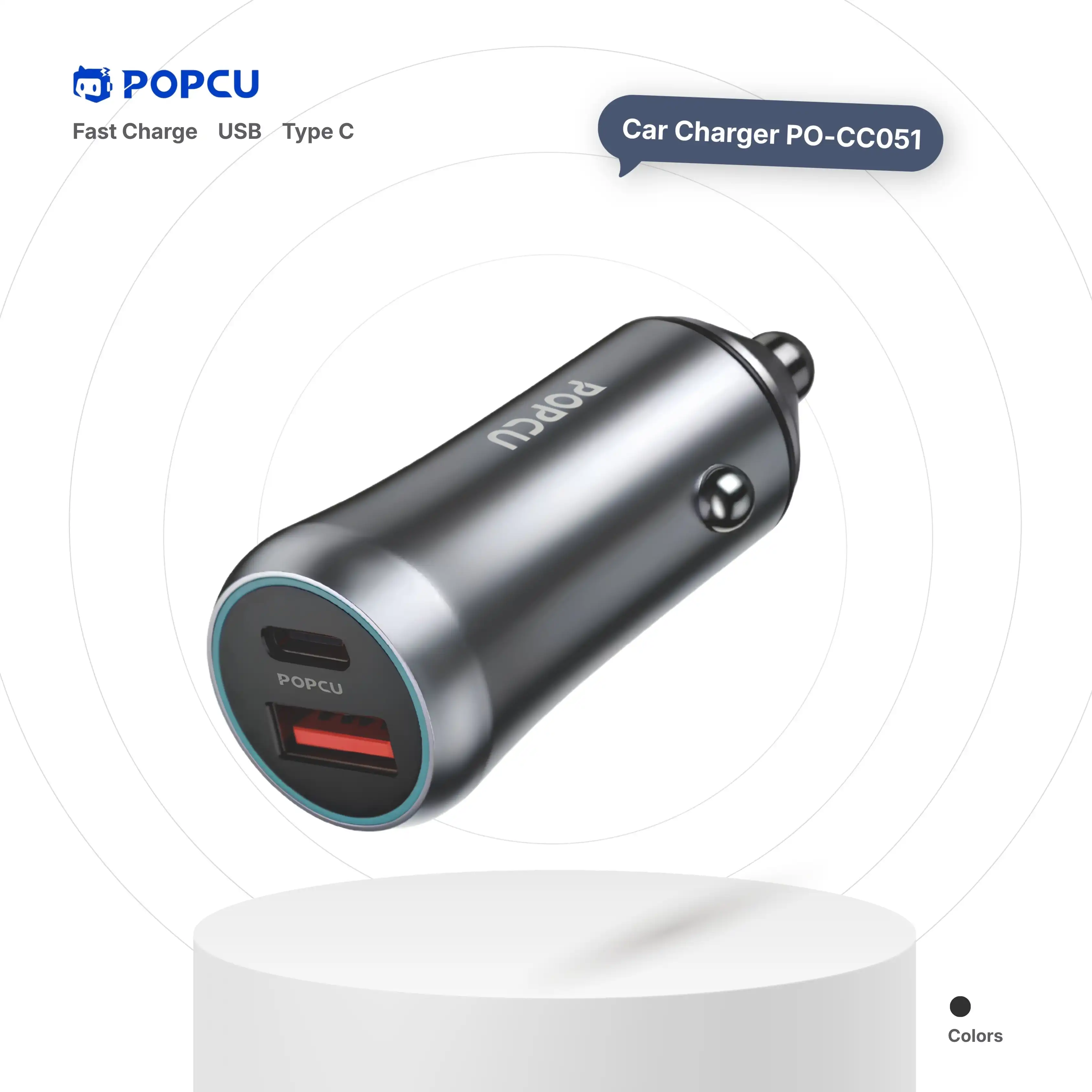 POPCU Aluminium Alloy Shiny Bullet 43W Fast-charging 2-in-1 Car charger image by POPCU GHANA