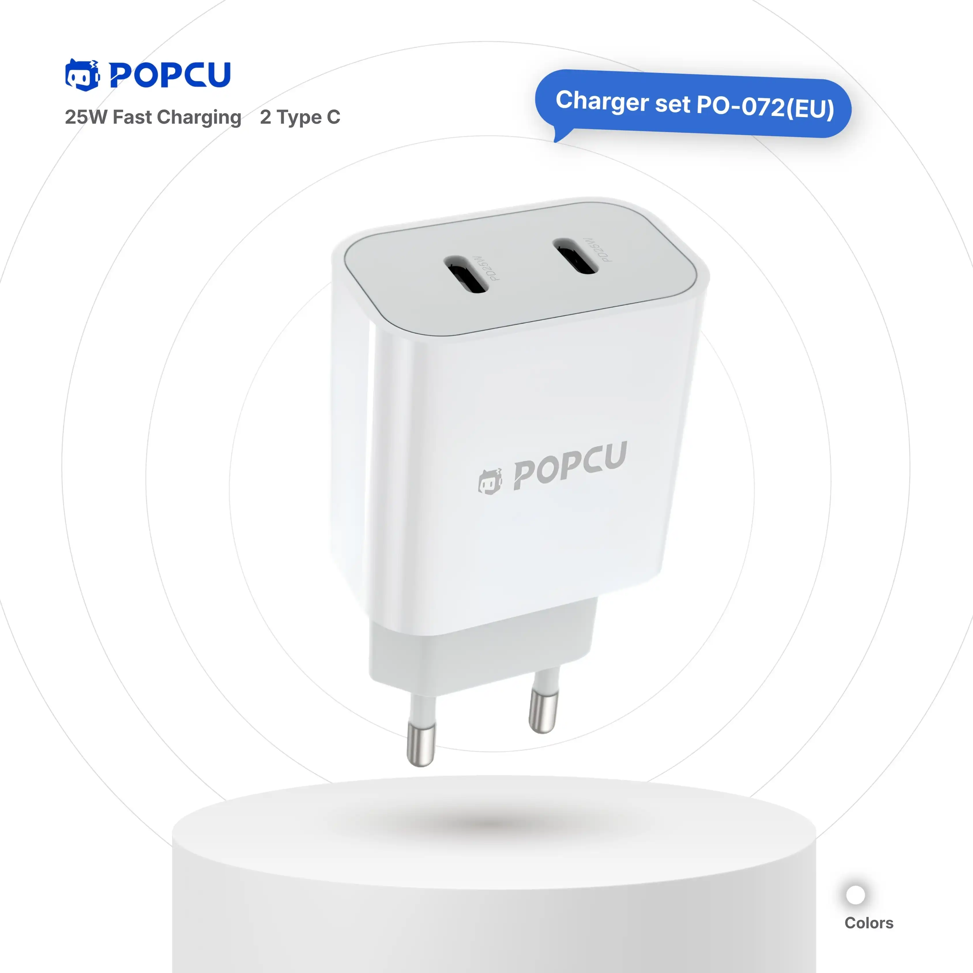 POPCU High-power Fast Charging 25W 2x Type-C Charger Brick Head (EU pins) image by POPCU GHANA