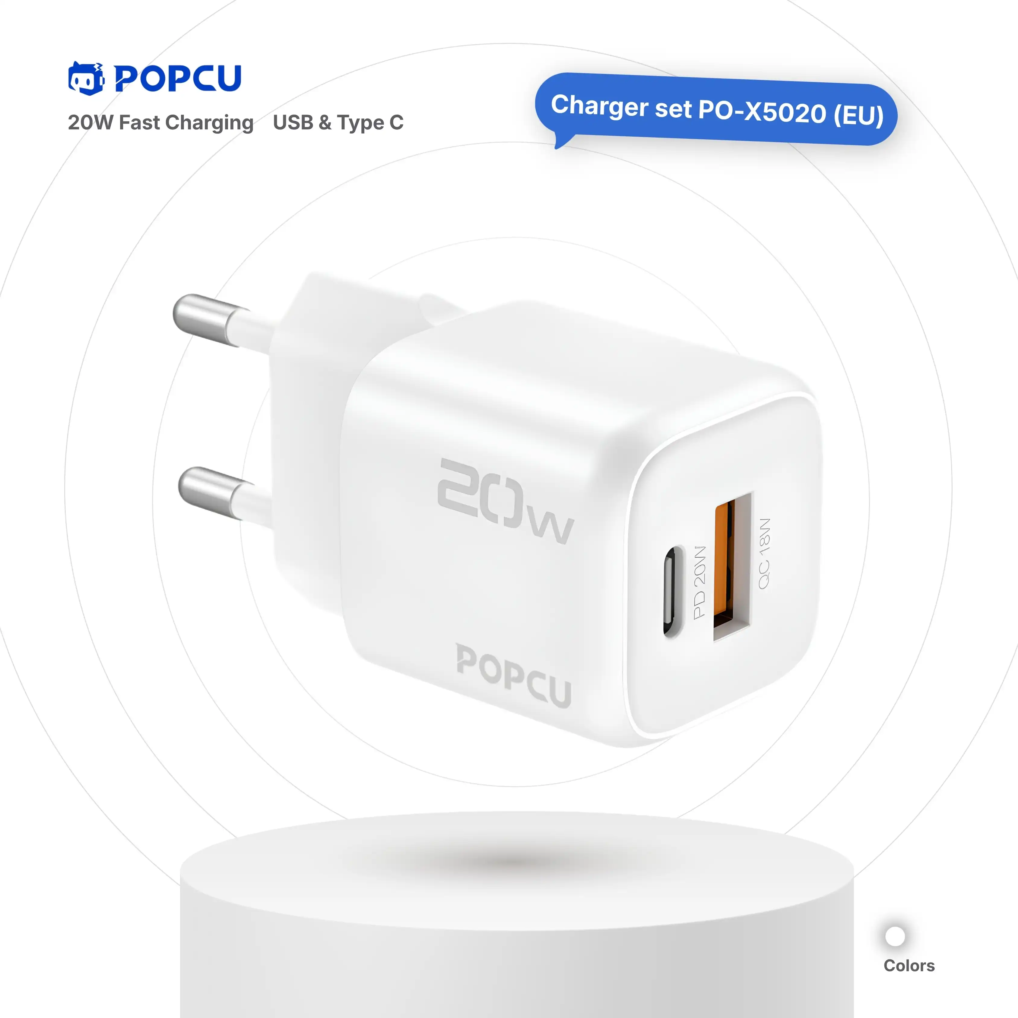 POPCU 20W PD Fast Charging Super Mini Charger Adapter Head (EU pins) image by POPCU GHANA
