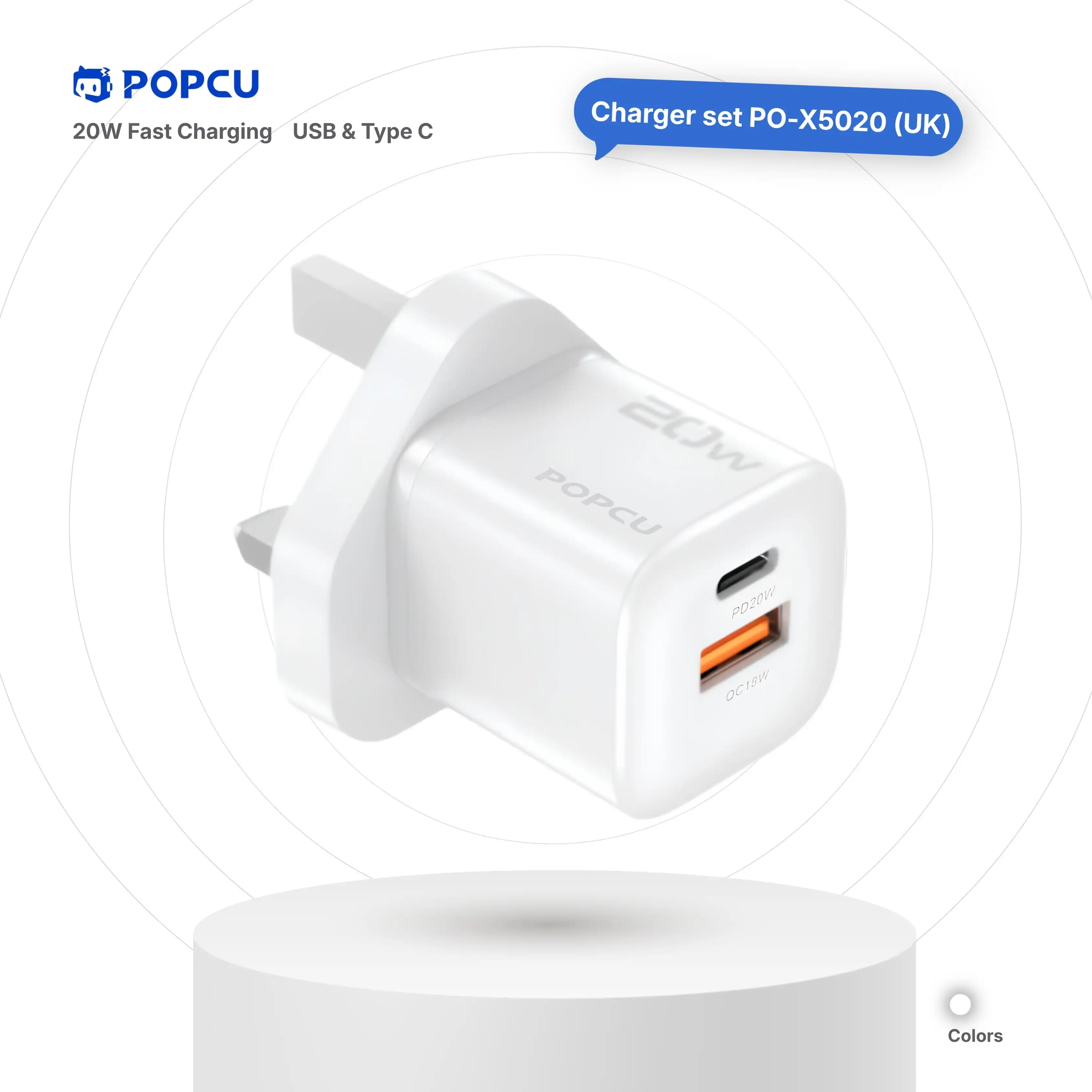 POPCU 20W PD Fast Charging Super Flash Charger Brick Head (UK 3-pins) image by POPCU GHANA